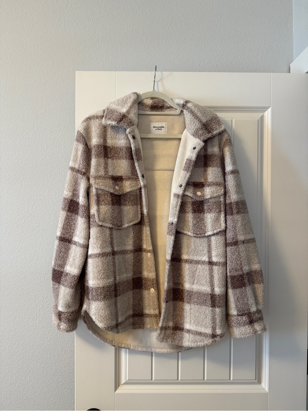 Abercrombie & Fitch Cream and Brown Plaid Shacket